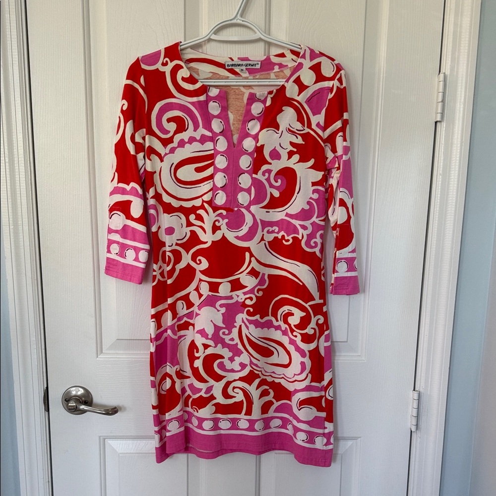 Barbara Gerwit Vibrant Red and Pink Patterned Dress - M